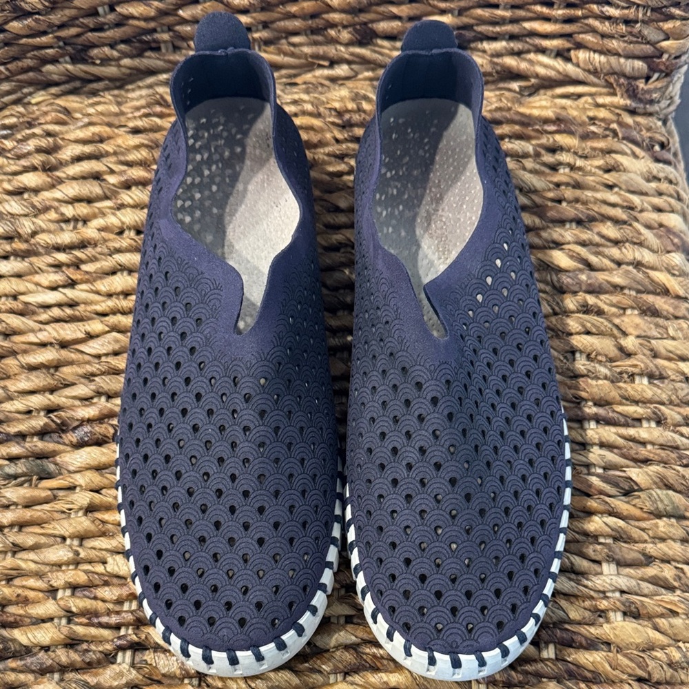 Ilse Jacobsen Navy Perforated Slip-On Flats